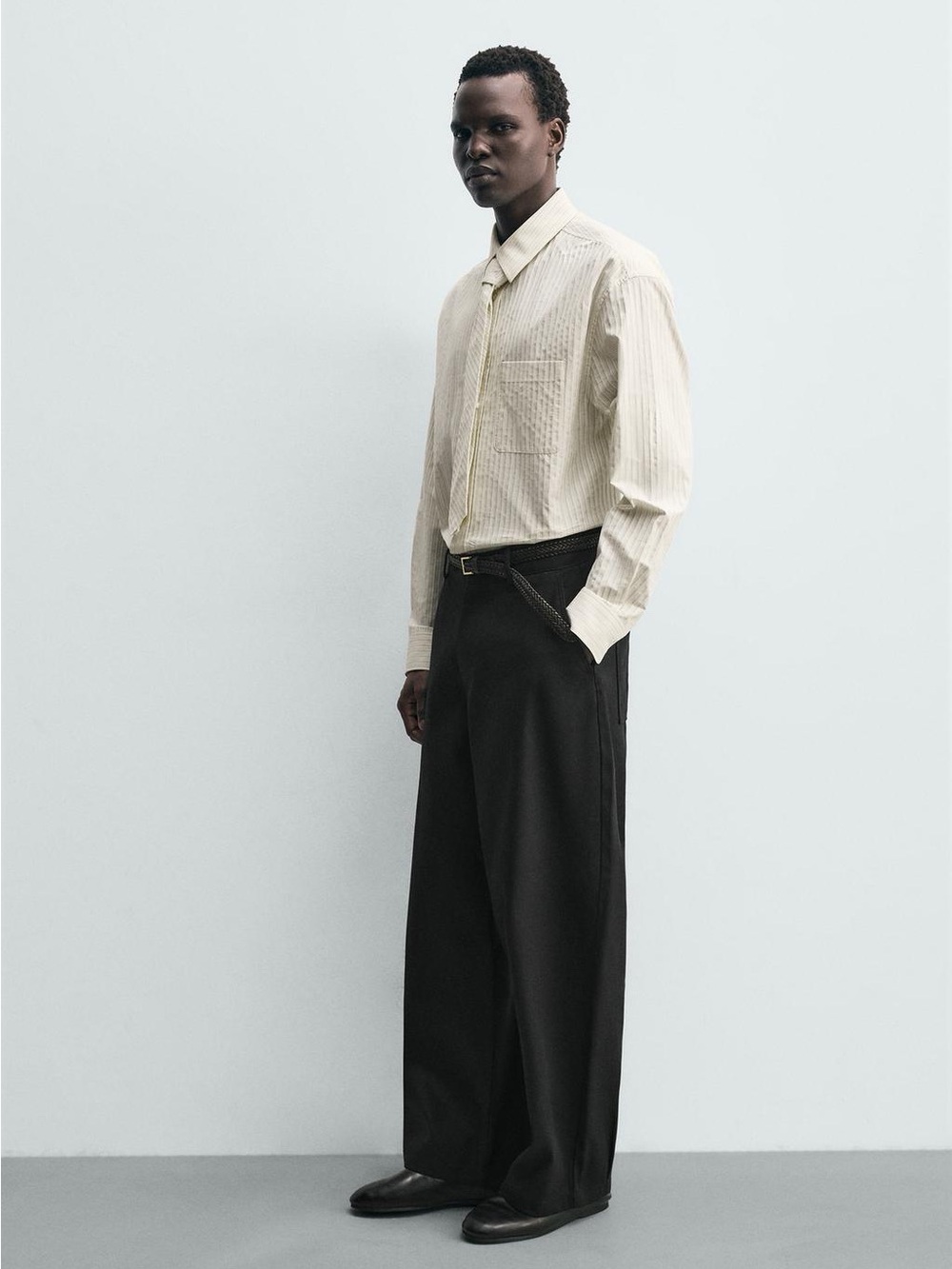 Combination Striped Tie Shirt Ecru - Picture 11 of 16